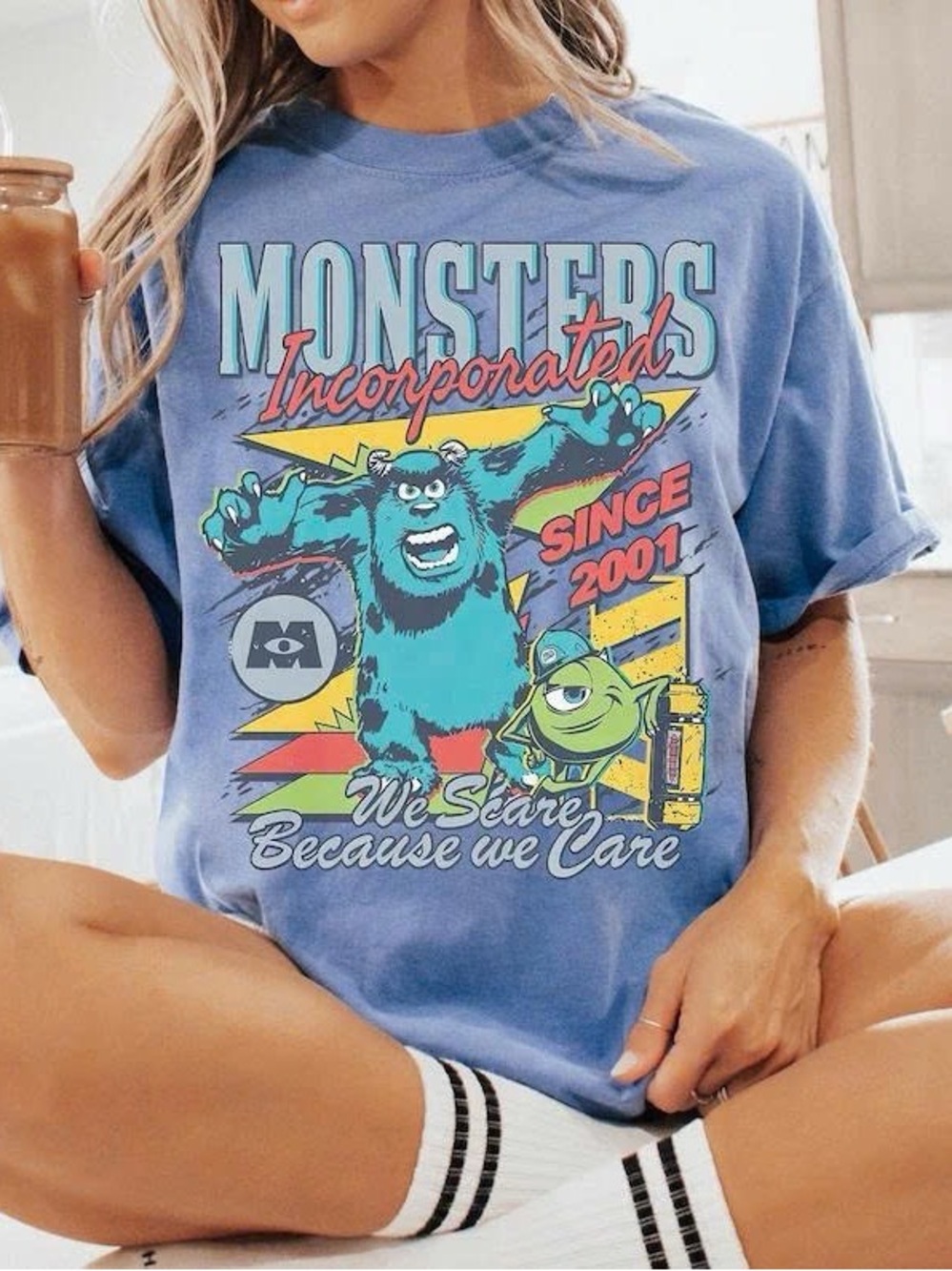 Blue Monsters, Incorporated Graphic Tee with Multicolor Print
